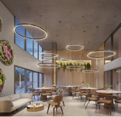 Perspectiva artística do salão de festas do Metallo. 