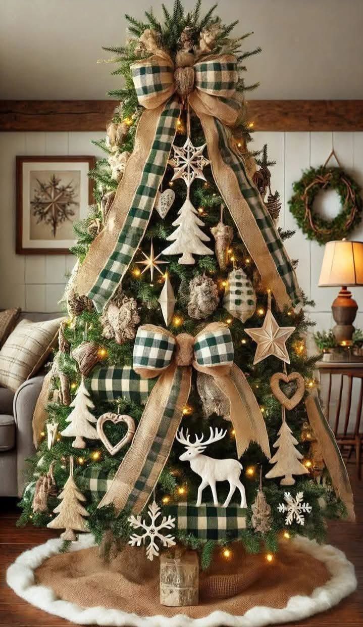 Árvore de Natal com diversas texturas e materiais. 