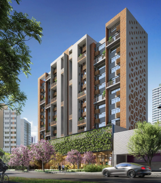 Perspectiva artística da fachada do ALDEA Bias Fortes