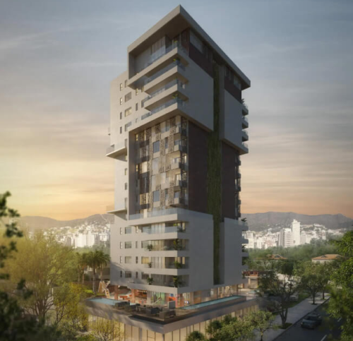 Perspectiva artística da fachada do Sollum. 