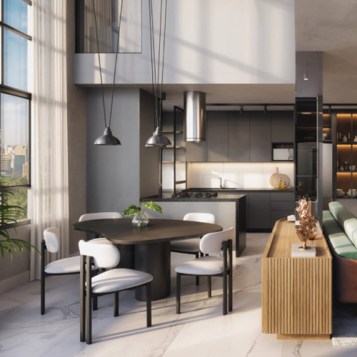 Perspectiva artística do terraço do empreendimento ALDEA Pernambuco, um espaço para trazer novas perspectivas ao dia a dia. 