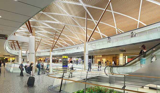 Área interna do Suvarnabhumi, aeroporto de Bangkok