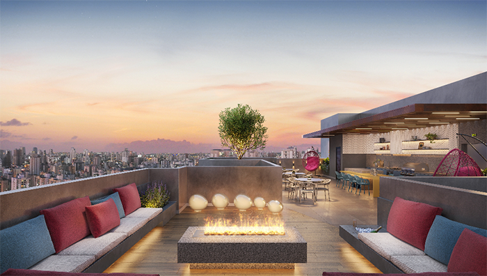 Fogo de chão no rooftop do empreendimento ALDEA Contorno localizado no bairro Santa Efigênia