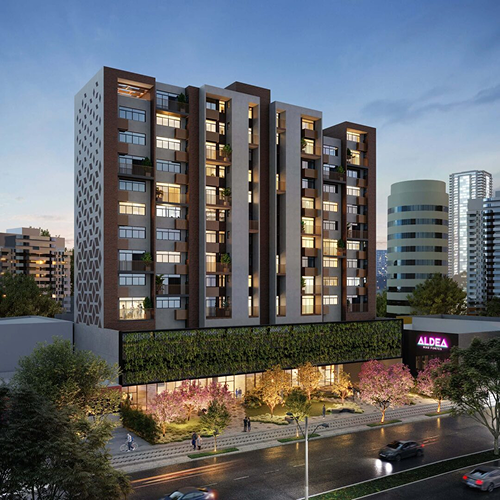 Fachada do empreendimento ALDEA Bias Fortes, localizado no bairro Lourdes. 