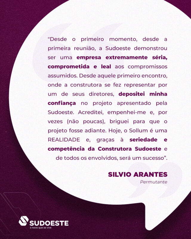 Quando dizemos que nossos projetos são feitos por muitas mãos, o depoimento do permutante Silvio é a prova disso. 

Desde a escolha do terreno até a colocação do último azulejo, cada pessoa envolvida, direta ou indiretamente, contribuiu para o sucesso do projeto. 

Agradecemos a todos os permutantes Sudoeste que estão transformando o mercado imobiliário. Juntos, estamos construindo o futuro!

#Depoimentos #Permutantes